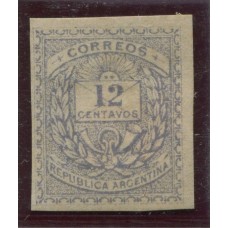 ARGENTINA 1882 GJ 63 ENSAYO CON GOMA SIN DENTAR EN COLOR CELESTE GRIS